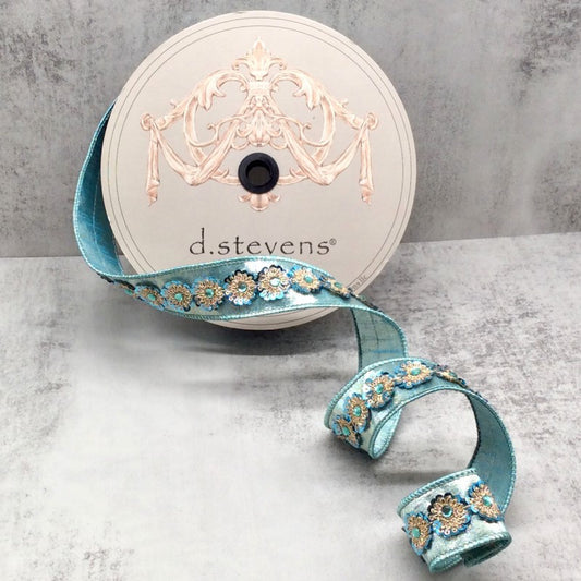 1.5" Metallic Dupion Gold Celadon Sequin Trim, Celadon