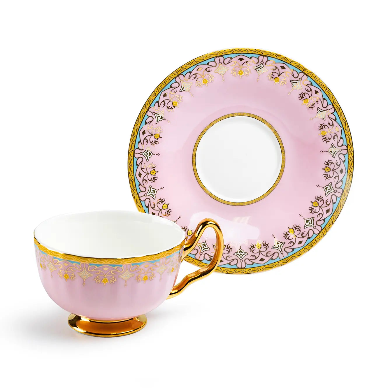 Pink Floral Toile 6oz Fine Porcelain Tea Cup and Saucer (with Box & Mini Spoon)