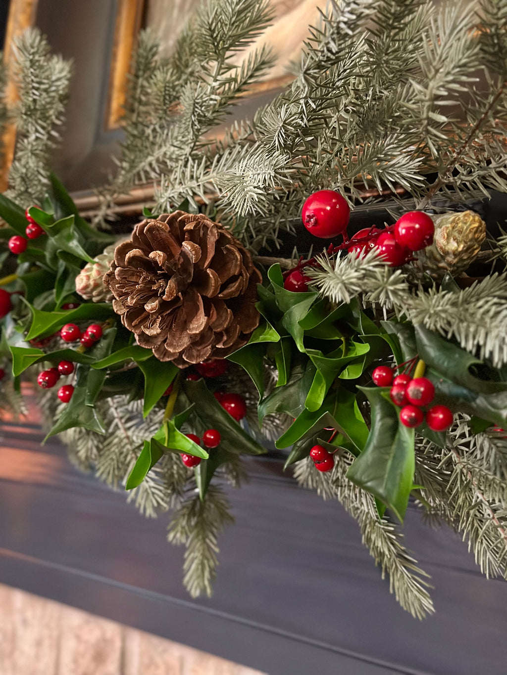 Wild Forest Spruce Holly and Pinecones Garland