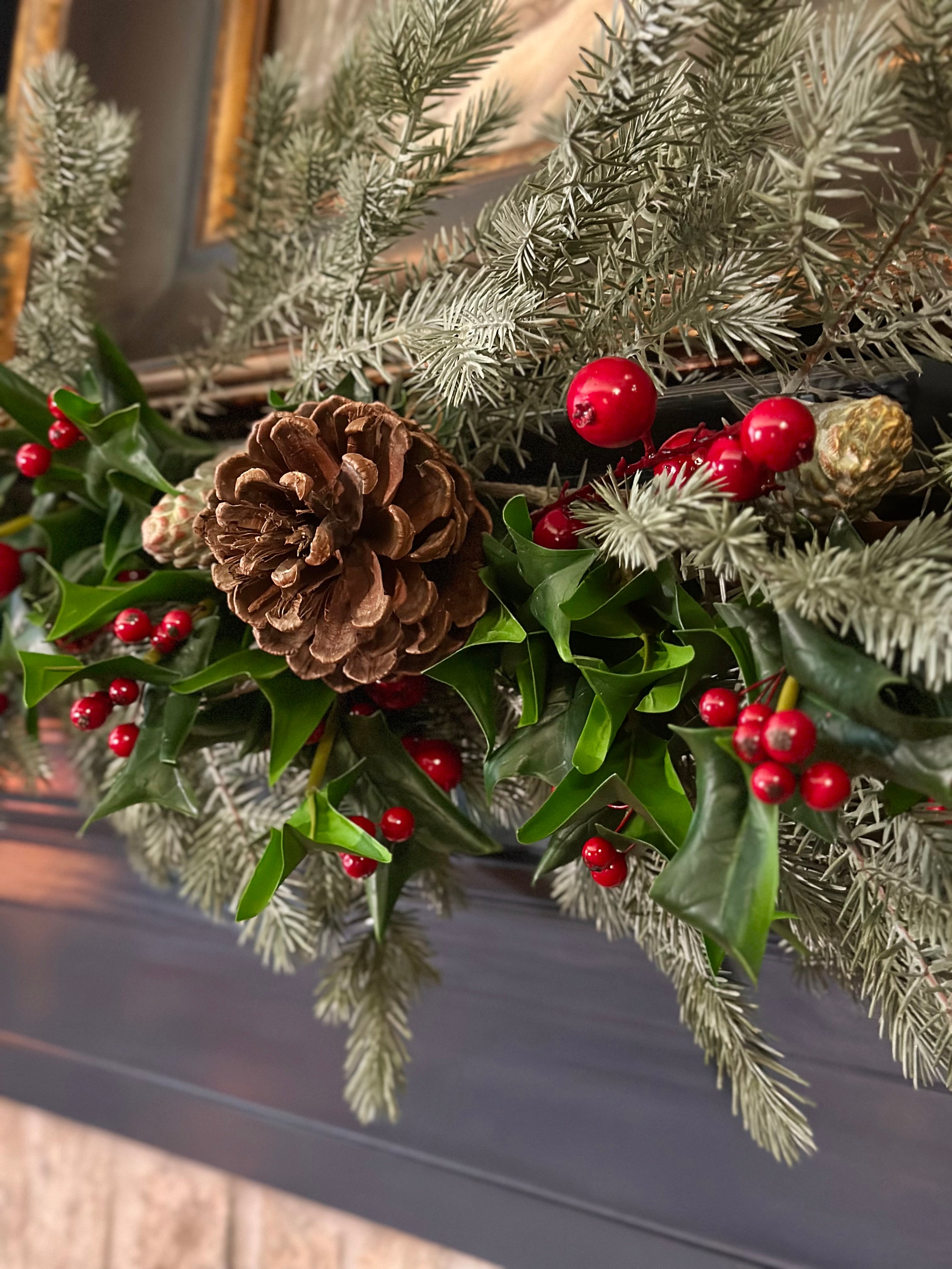 Wild Forest Spruce Holly and Pinecones Garland