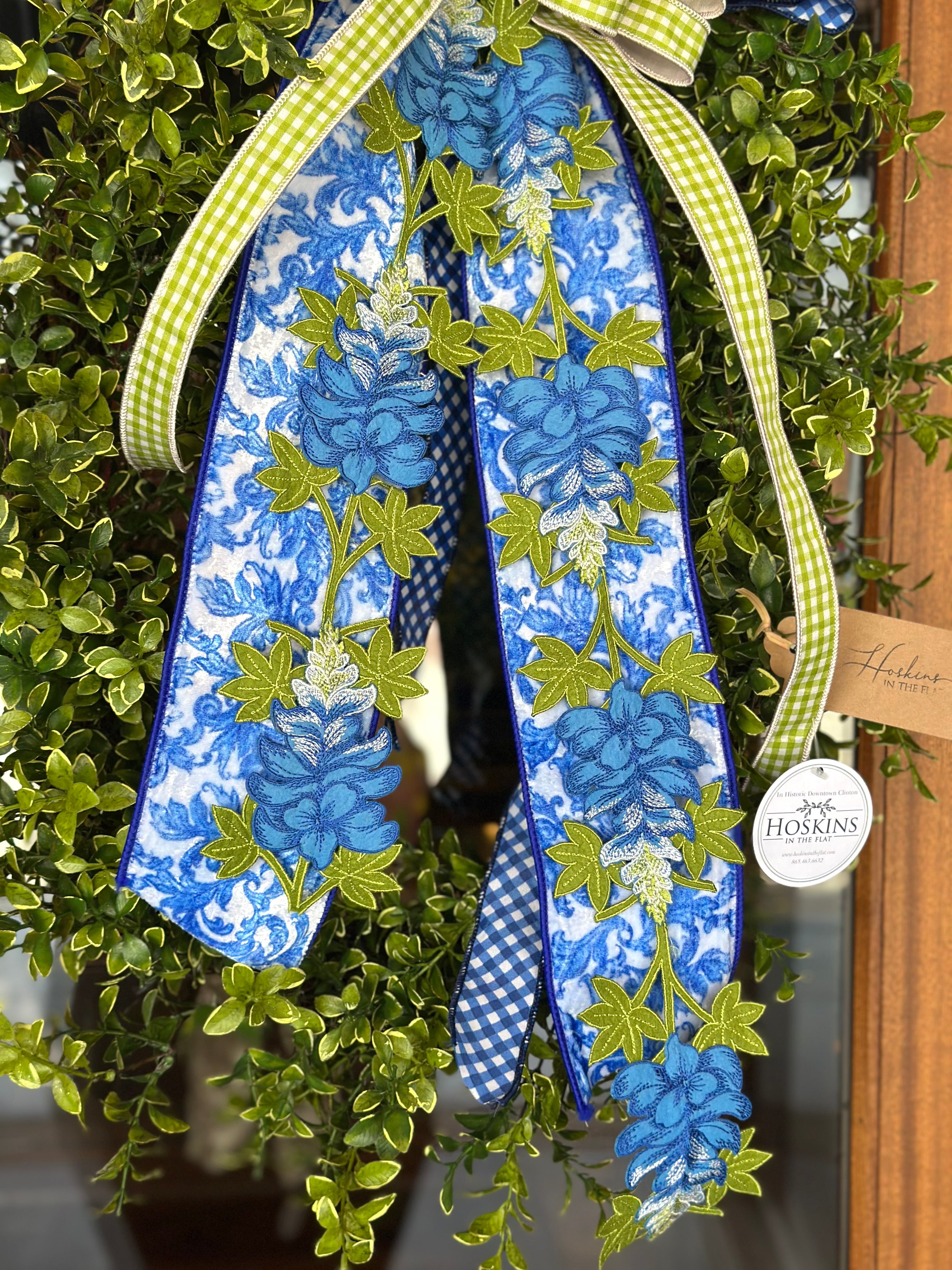 Texas Bluebonnets & Oval Boxwood Wreath