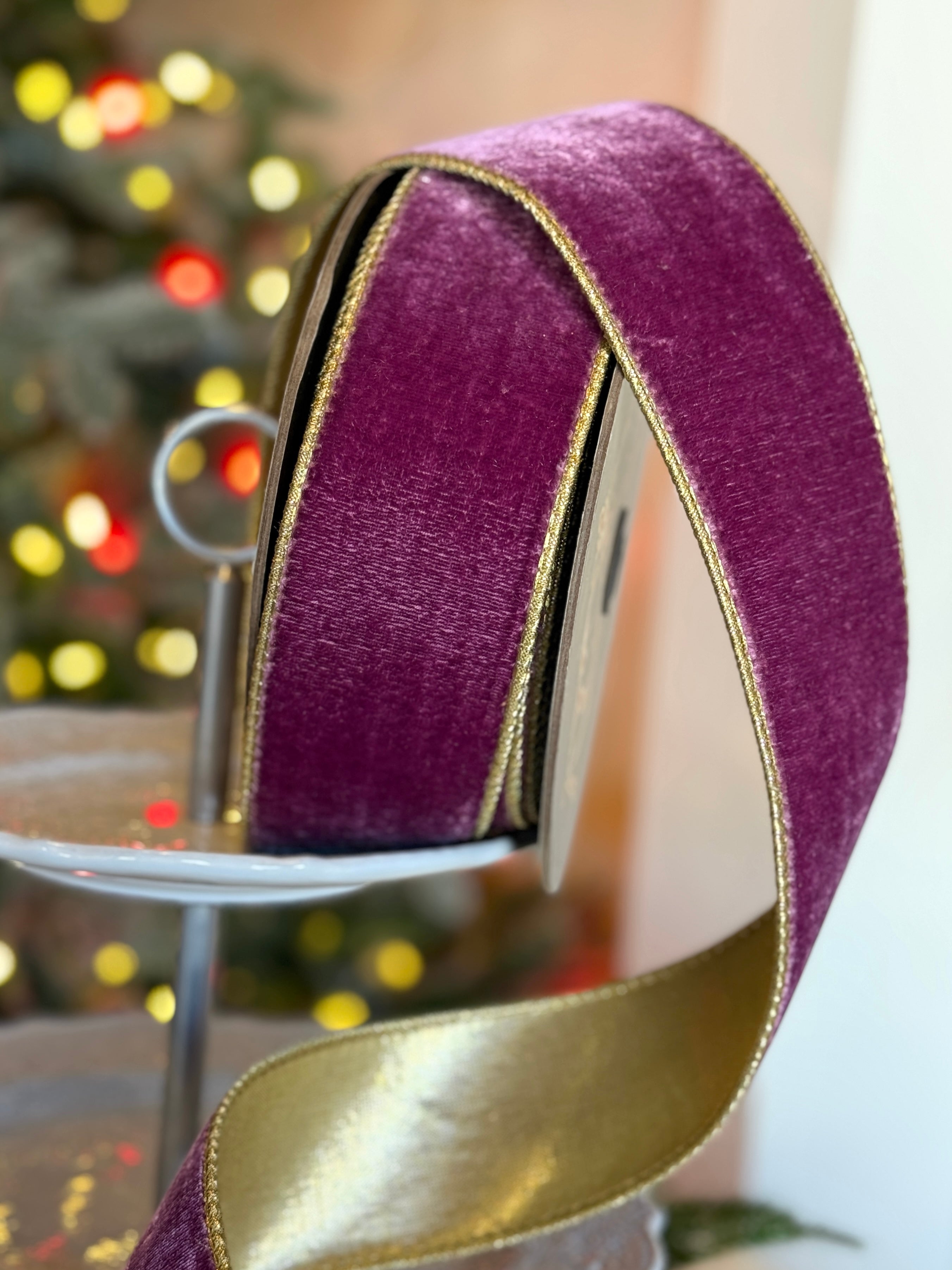 2.5" wide, lush velvet metallic gold back, boysenberry