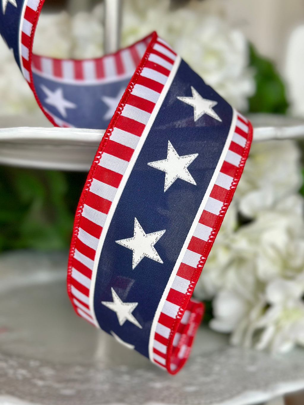 2.5" wide, poplin center large stars stripe edge, red white blue