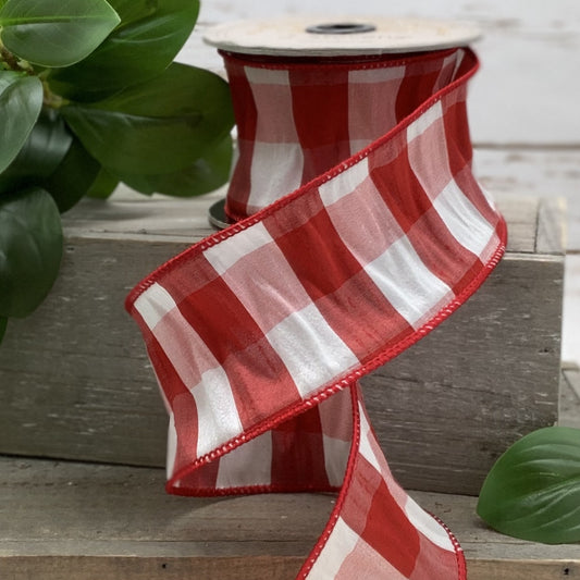 2.5" Faux Dupioni Check, Red-White Ribbon