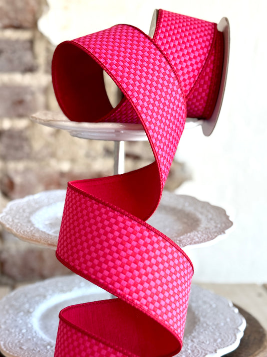 2.5” Hot Pink and Red Kitschy Checks Ribbon