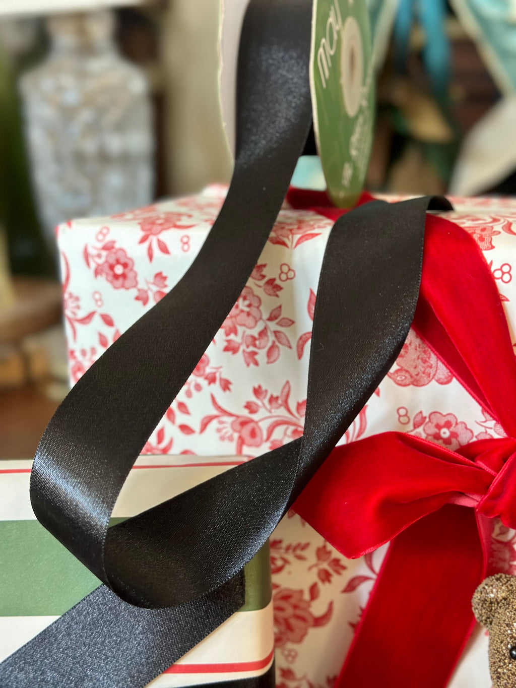 1.5” Wide, Black Satin Ribbon