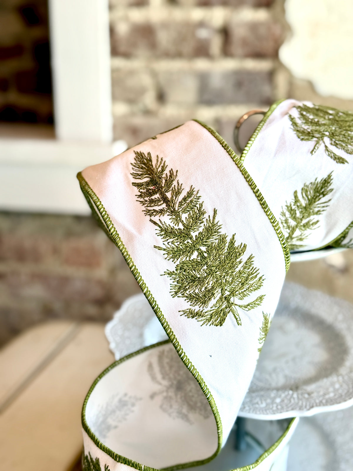 4" CANVAS TREE EMBROIDERED RIBBON- SOLD BY THE YARD