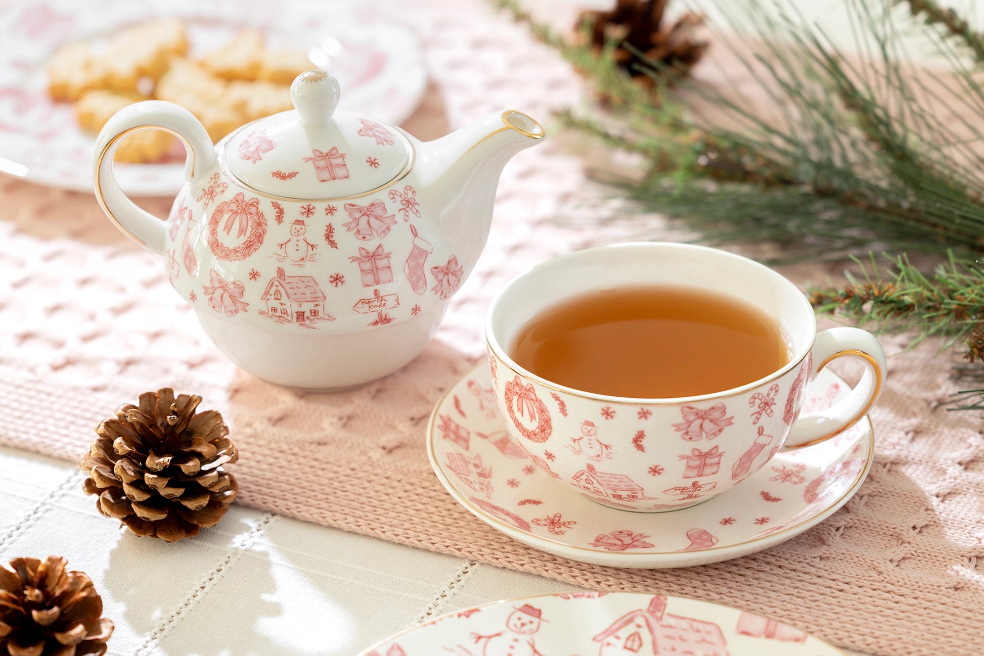 Christmas Pink Bow Fine Porcelain Tea For One Set