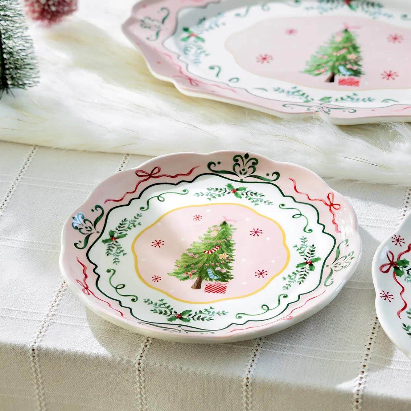 Christmas Tree Pink 8.75" Dessert Salad Plate