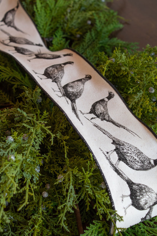 4" Linen, Black Pheasant Ribbon 09-3069