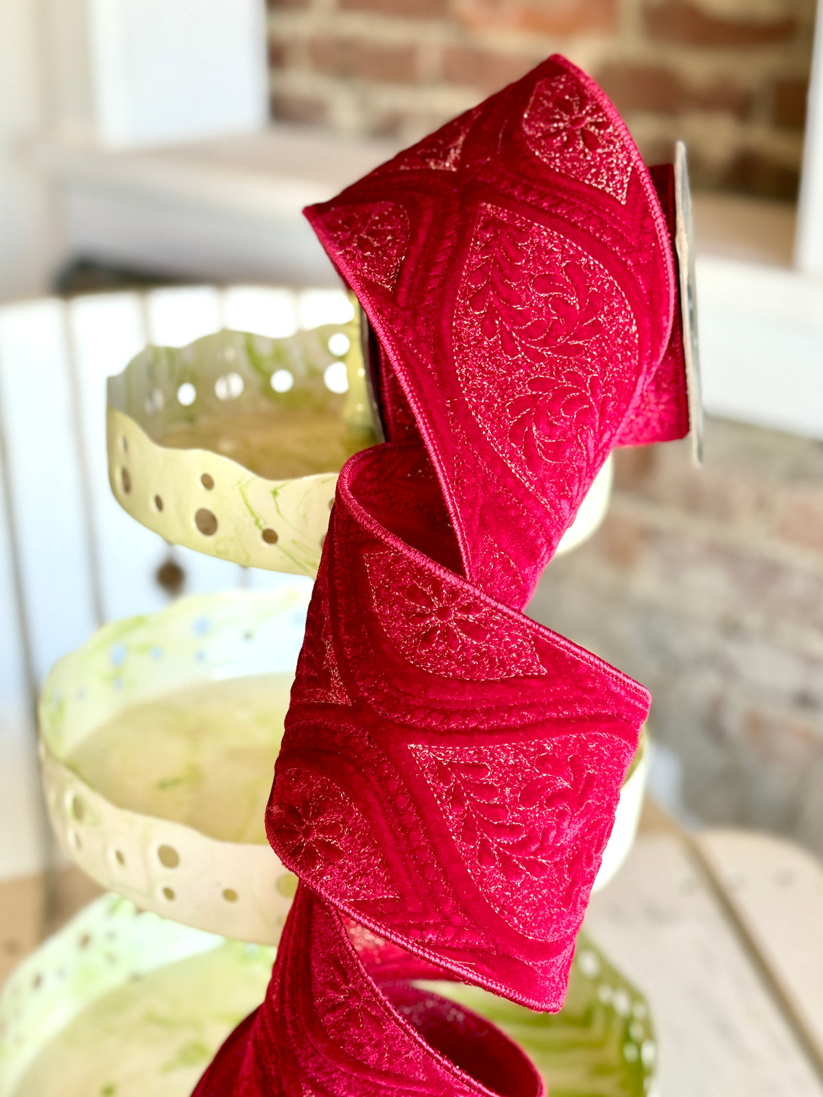 4” Laurel Tapestry - Red, SOLD BY THE YARD