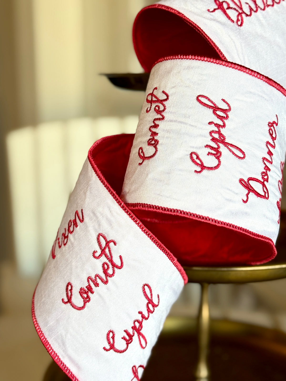 4” Satin Embroidery Reindeer Names, Red White, SOLD BY 2 FULL LISTS OF NAMES*
