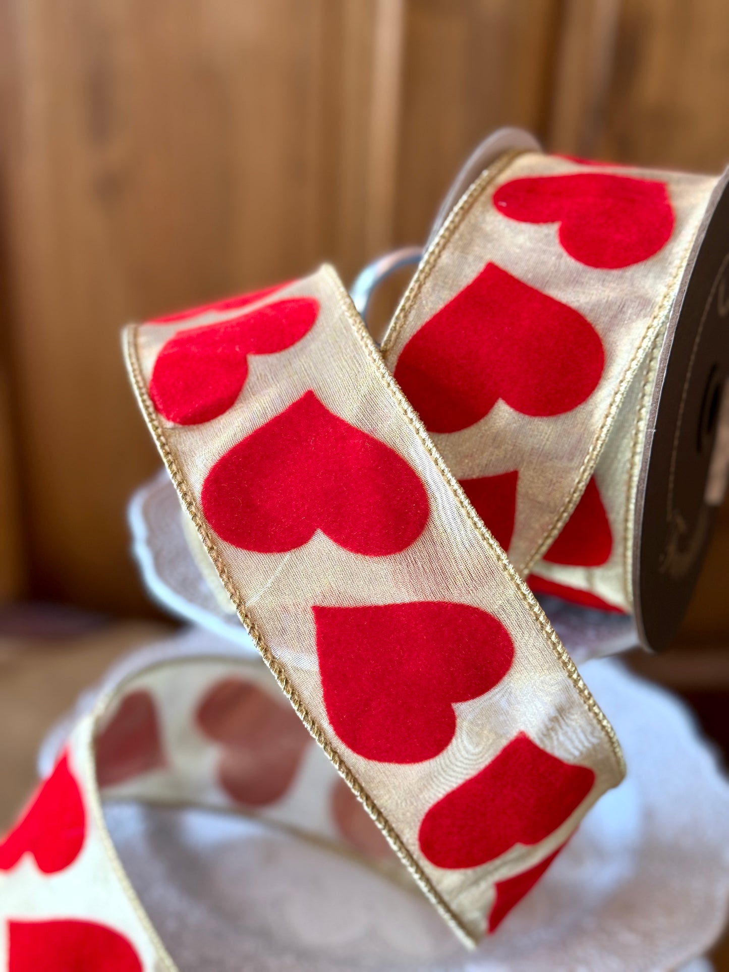 2.5" WIDE FLOCKED HEARTS RIBBON