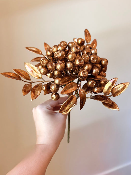 12" METALLIC GLITTER BERRY CLUSTER STEM