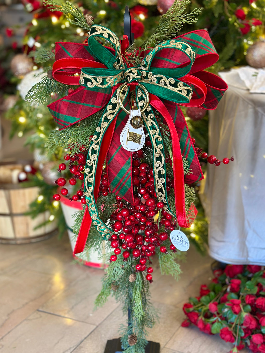 Gold Trim and Flag Brass Bell Swag