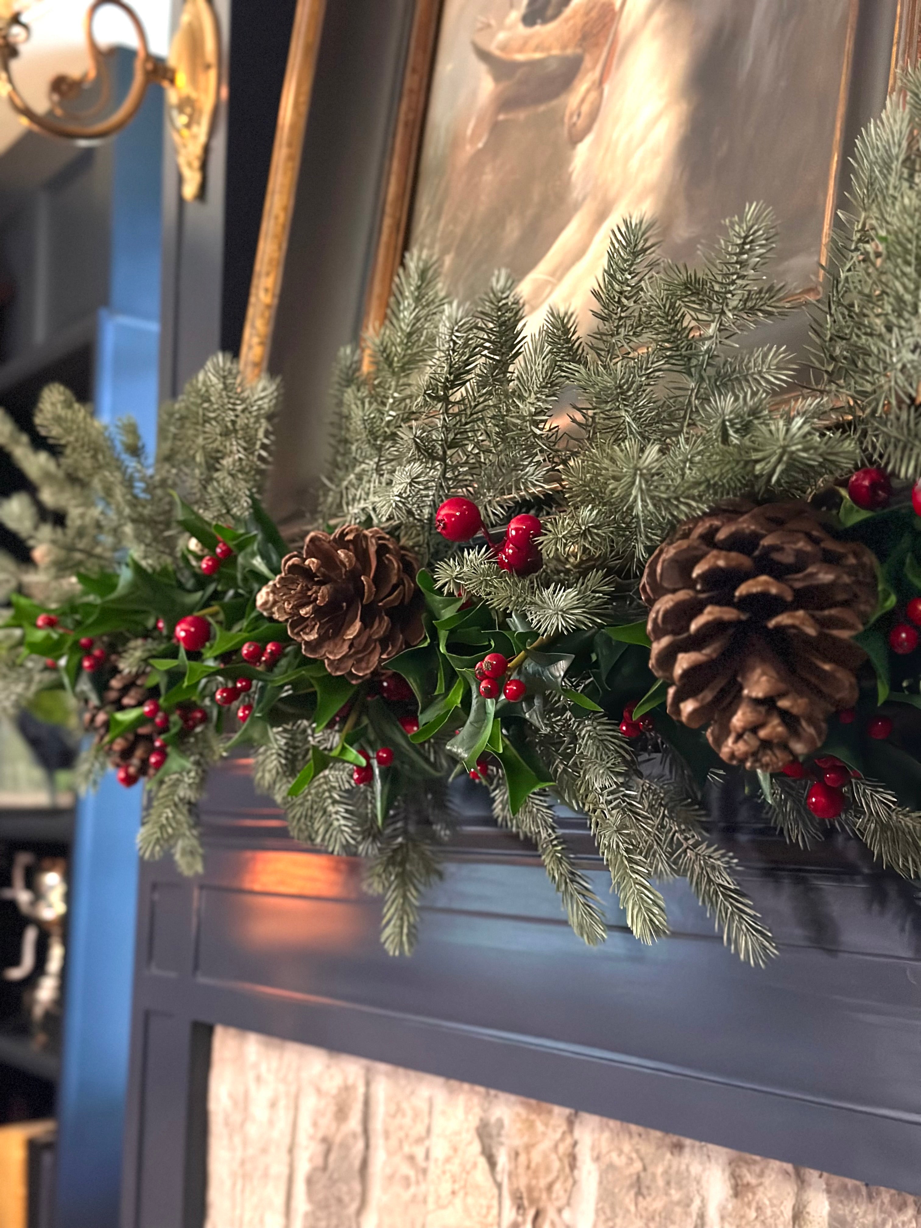 Wild Forest Spruce Holly and Pinecones Garland