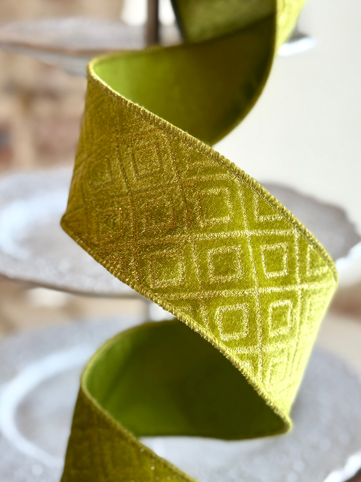 2.5" DEJA VU RIBBON- SOLD BY THE YARD, Apple Green
