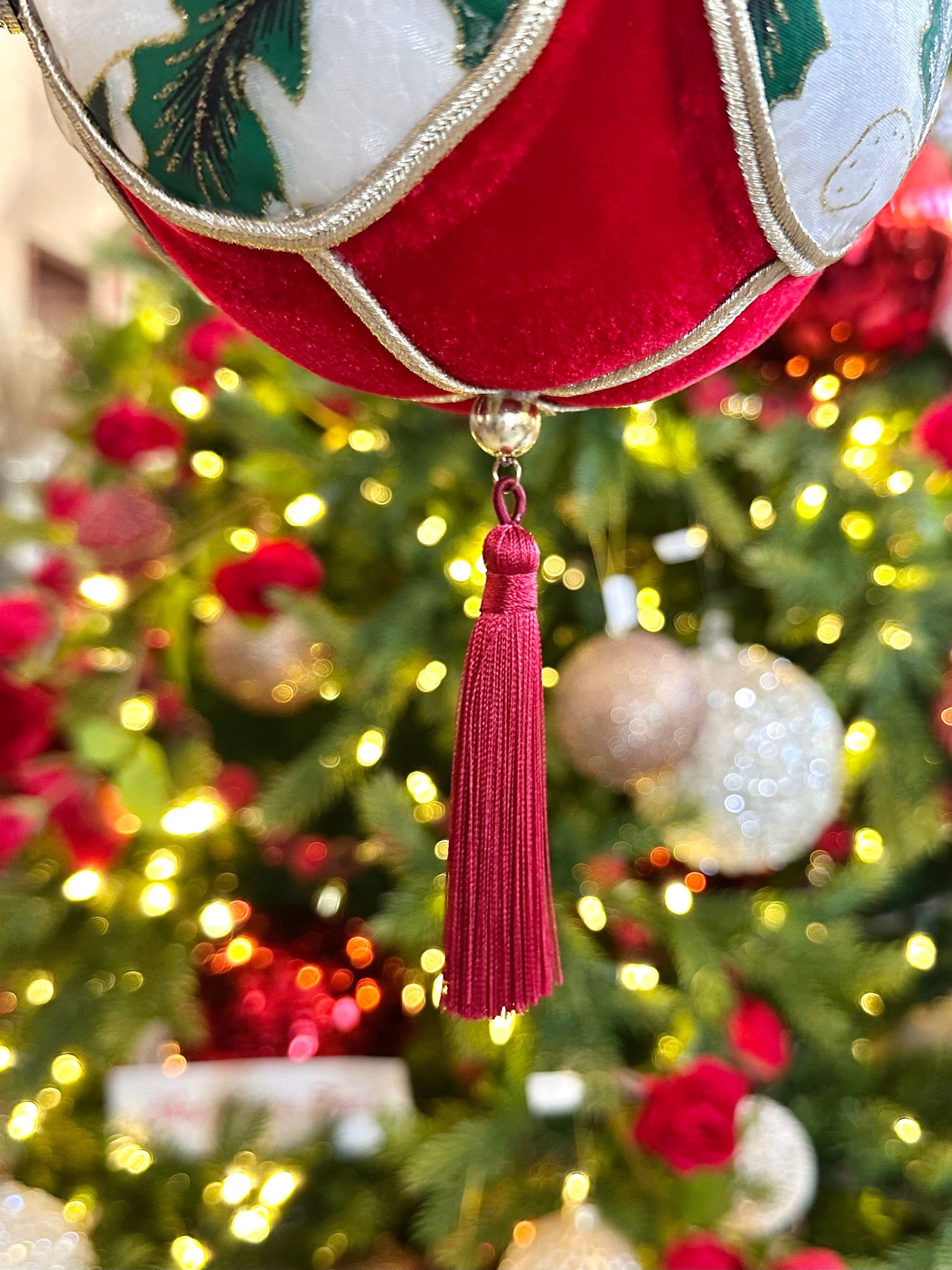Vintage Red Holly Velour Ornament