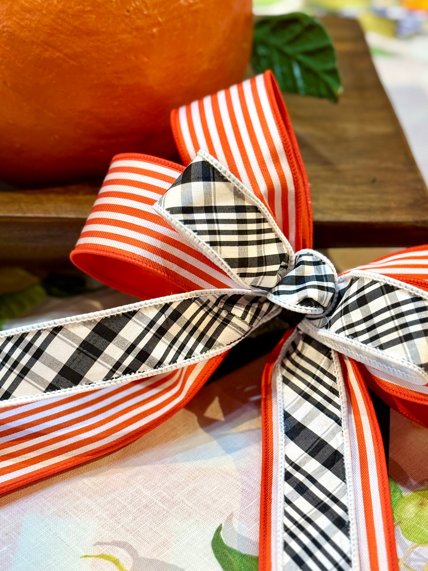 Go Team! Bow - Orange & Black (Plaid)
