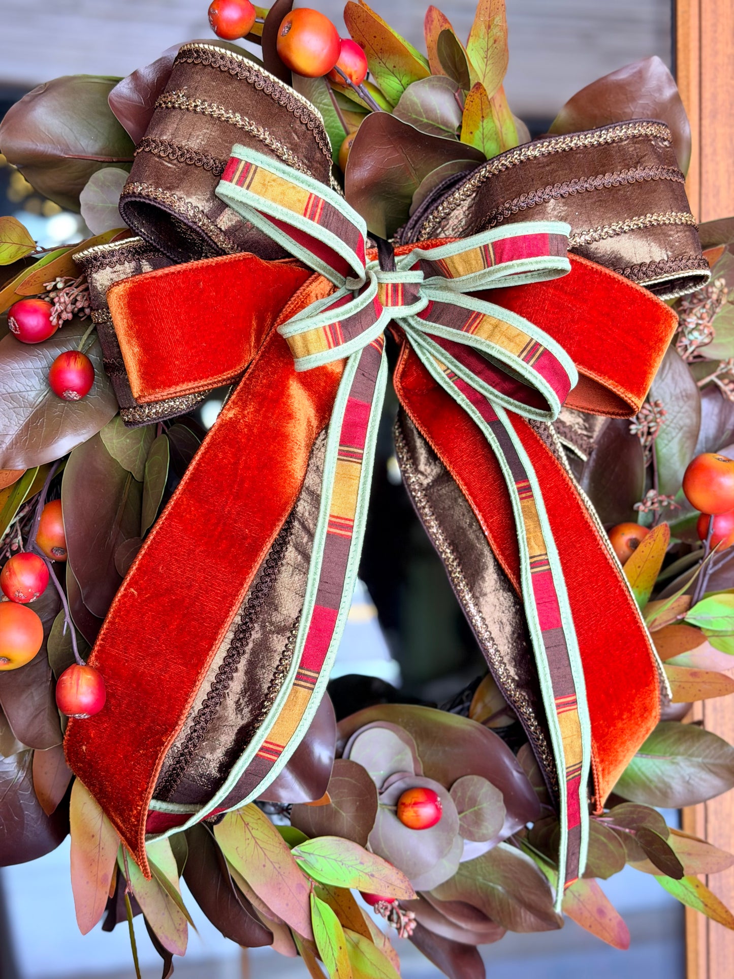 Fall Magnolia & Crabapple with Bow