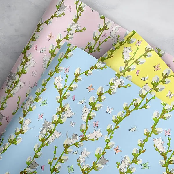 Pussy Willow Kitty Cat Gift Wrap Sheets