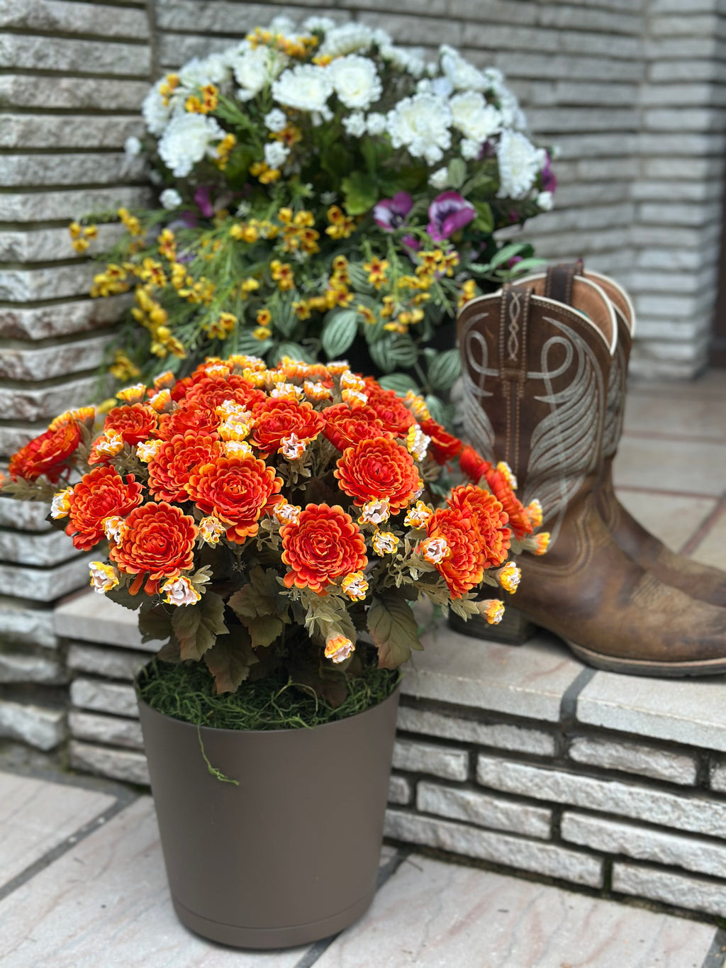 Orange and Yellow Mum Pot Filler