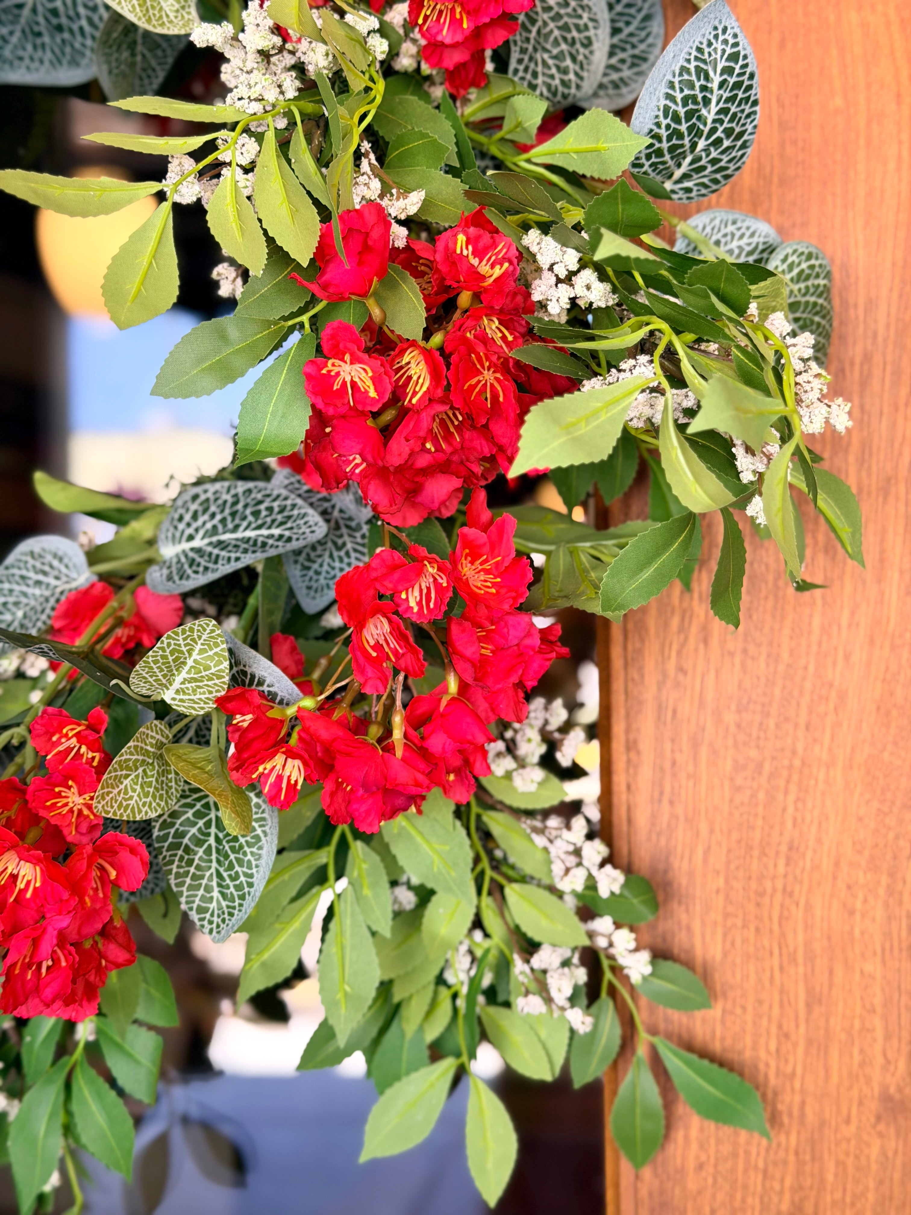 Red Blooms & Fittonia Bush Wreath
