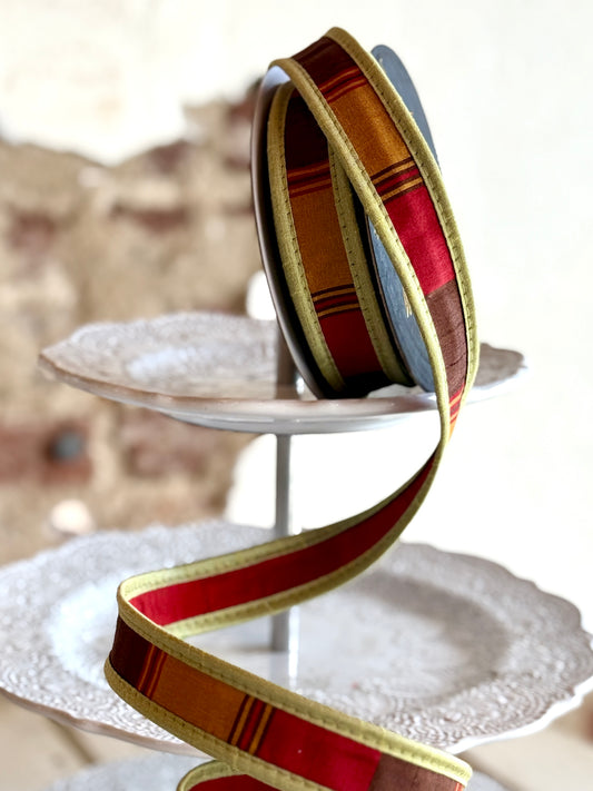1" Autumn Rust Dupion Stripe, Sold by the yard