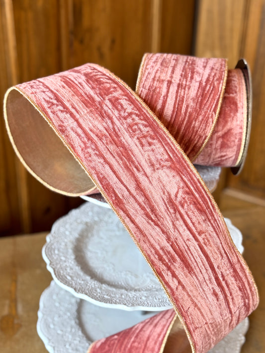 4" Wide, velvet vintage chic gold back, coral.