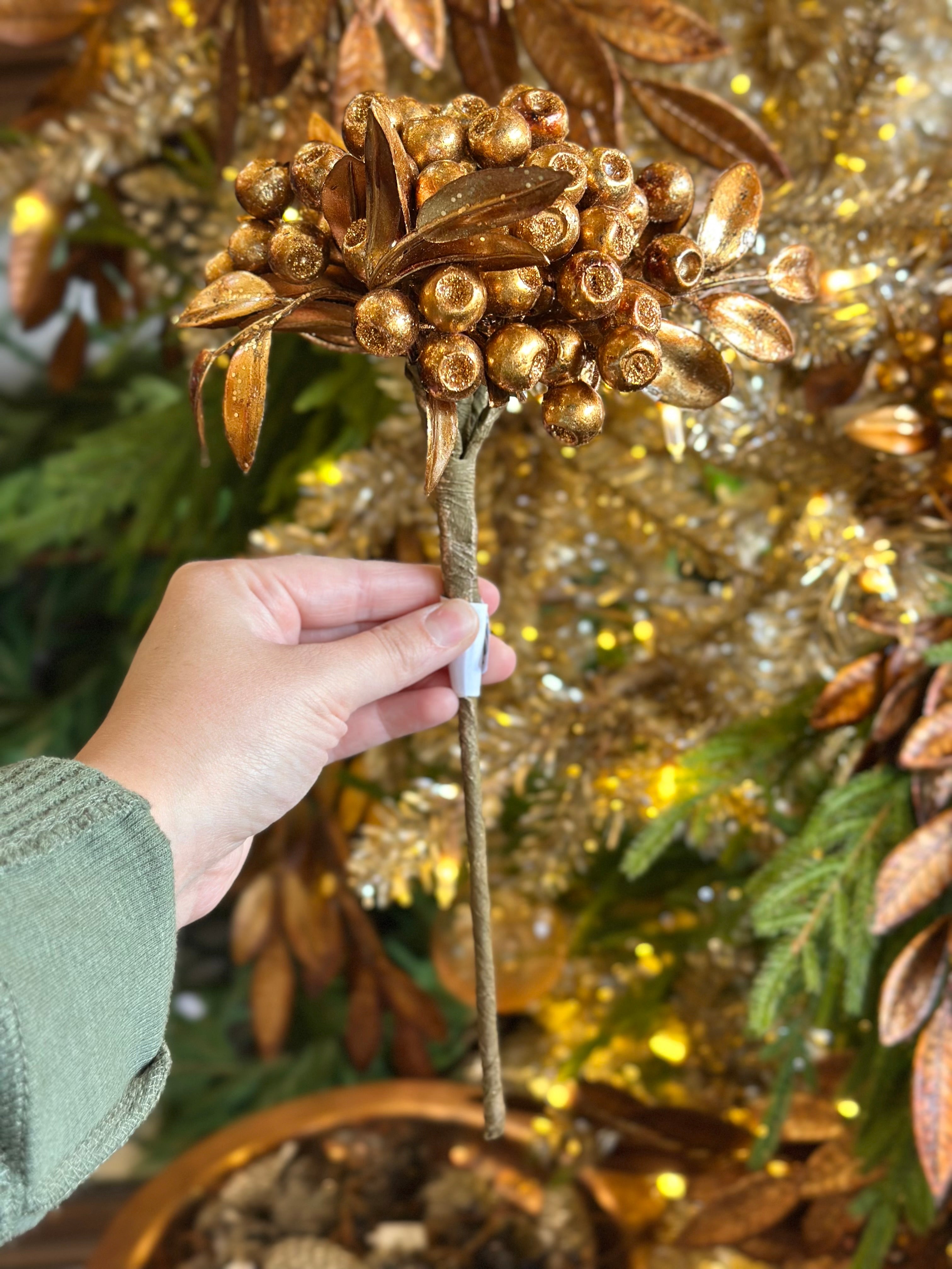 12" METALLIC GLITTER BERRY CLUSTER STEM