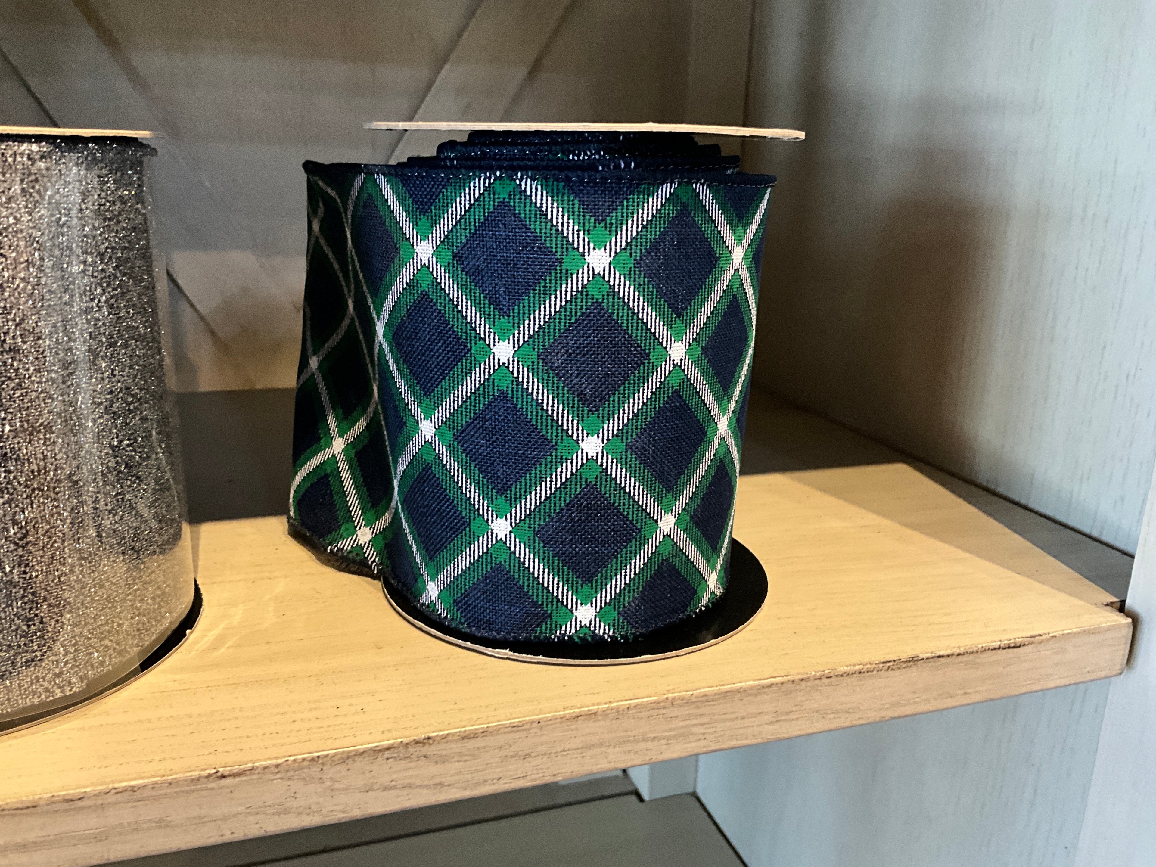 4” Linen Green White Crisscross, Navy