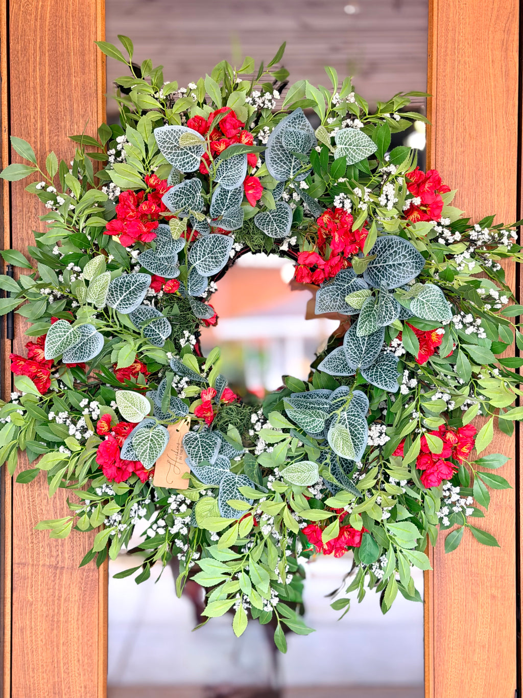 Red Blooms & Fittonia Bush Wreath
