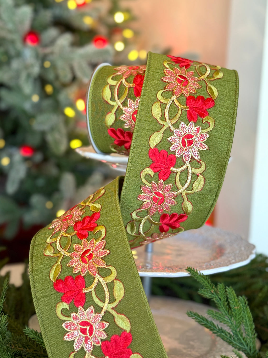 Christmas Garden 4” Wired Ribbon sold per yard