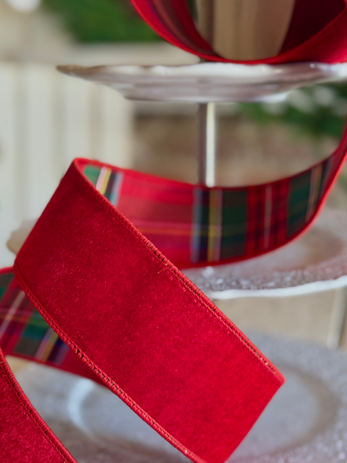 2.5" VELVET W/PLAID BACKING RIBBON -SOLD BY THE YARD