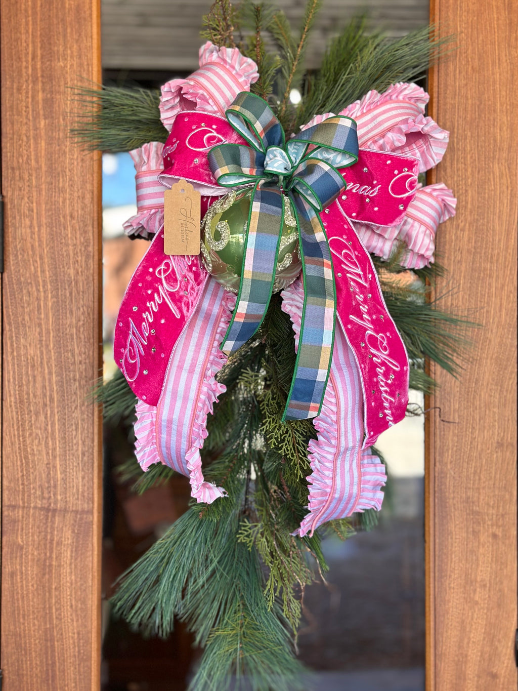 "Merry Christmas" and Pink Ruffles Swag