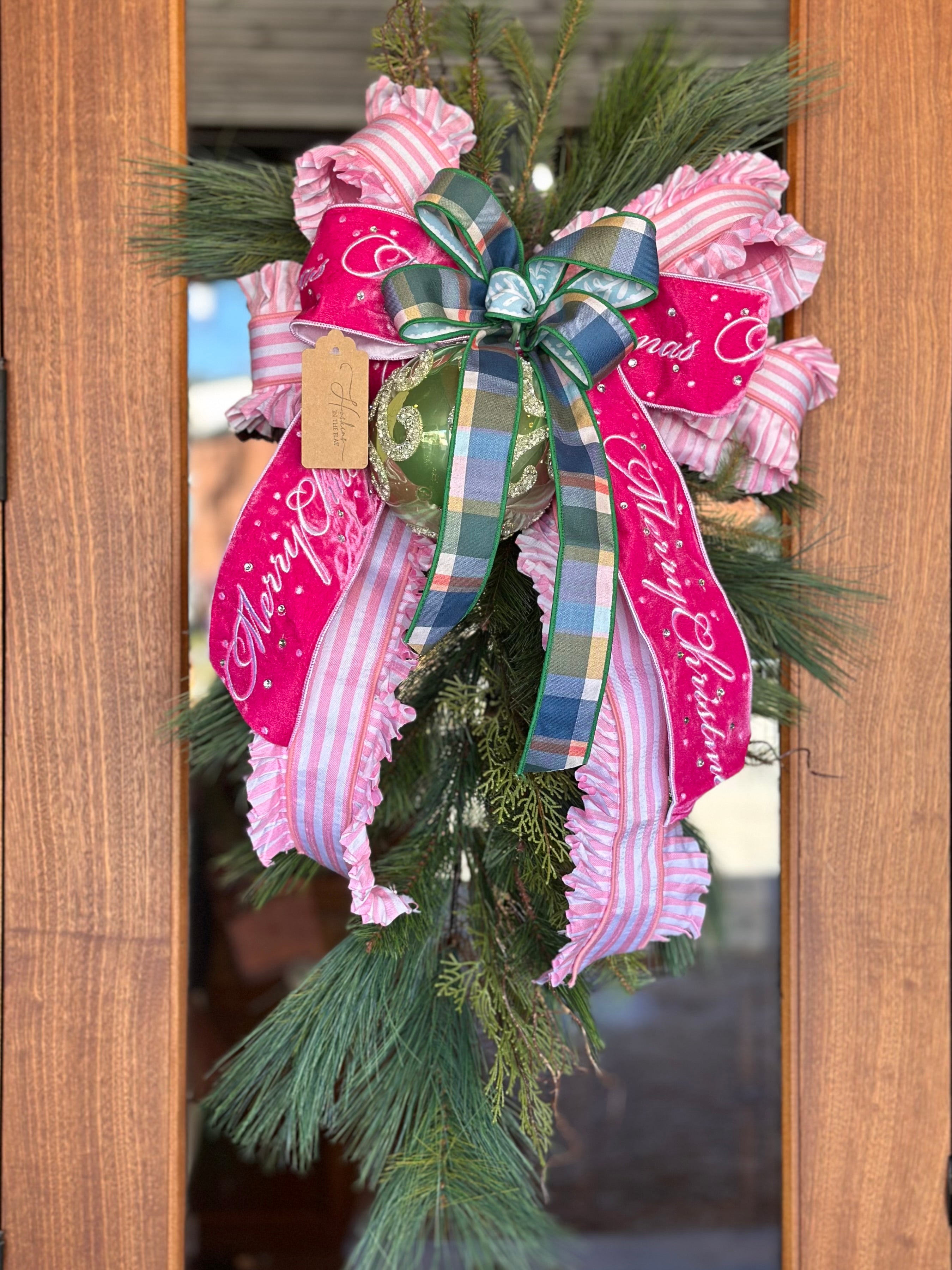 "Merry Christmas" and Pink Ruffles Swag
