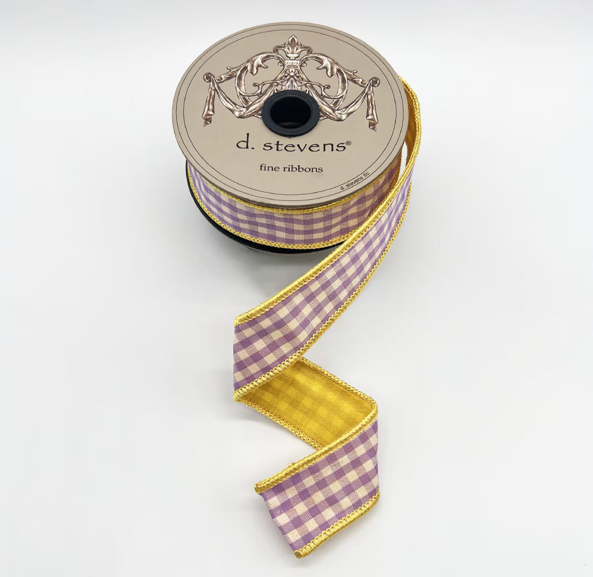 1" Wide, gingham check yellow back, lavender white
