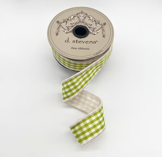 1" Wide, gingham check white back, lime white