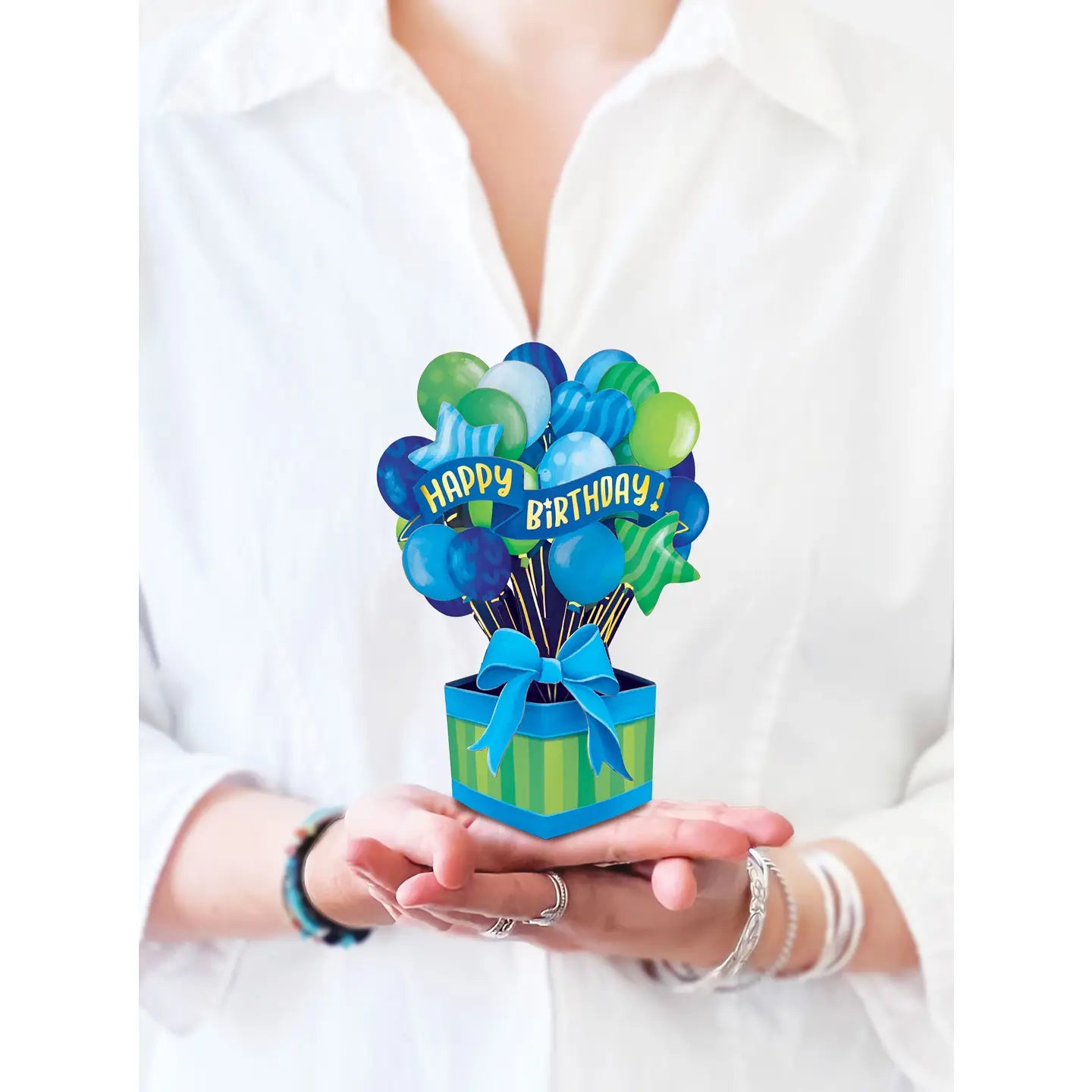 FreshCut Paper Mini Pop-up Greeting Card Blue Birthday Balloons
