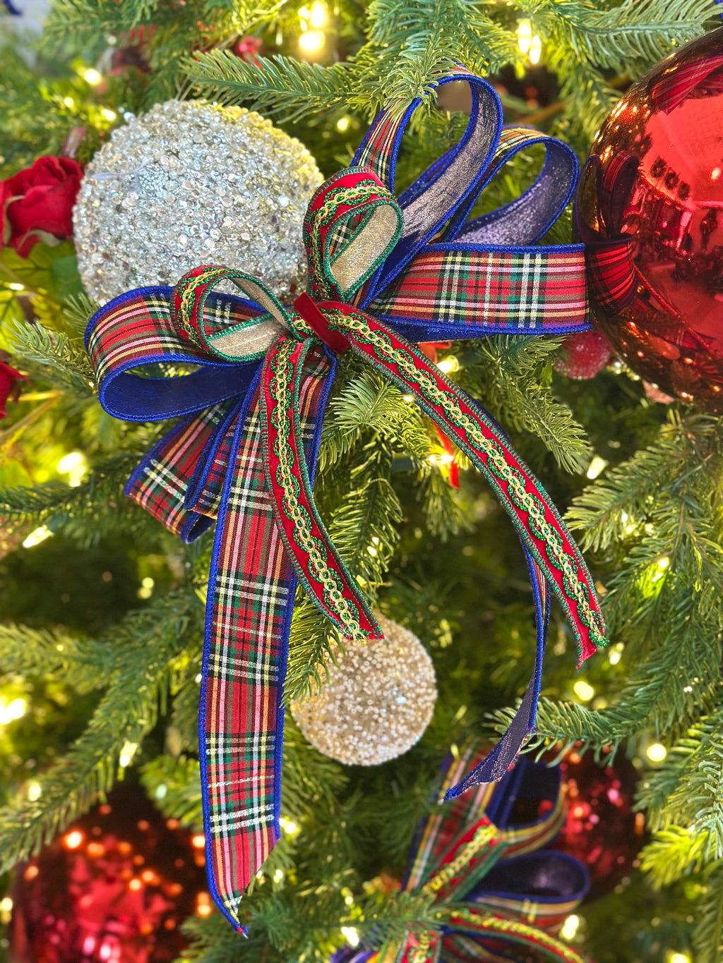 Plaid Blue/Gold Accent Tree Bow