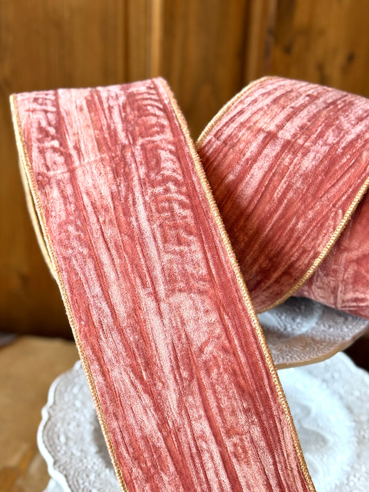 4" Wide, velvet vintage chic gold back, coral.