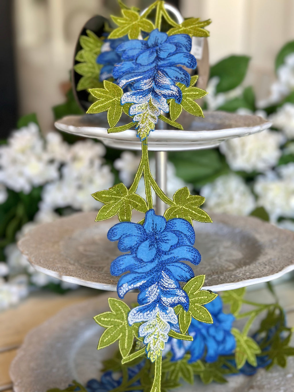 4" Wide, felt embroidery texas bluebonnets, blue green