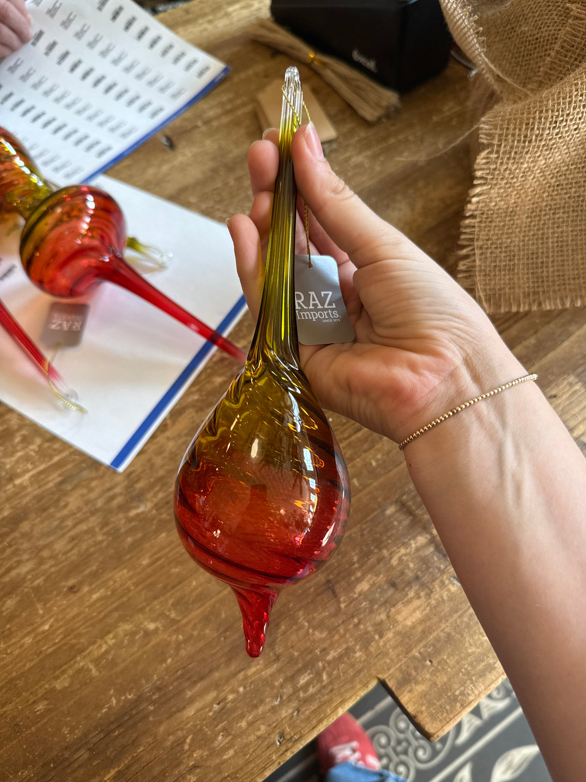 9.5" Red and Green Ombre Finial Ornament