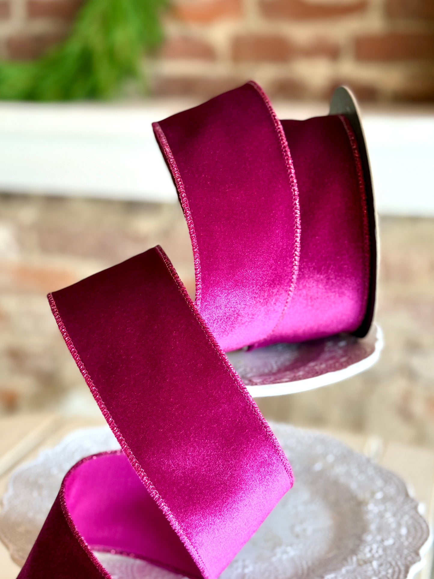 2.5" velvet matching satin back, fuchsia