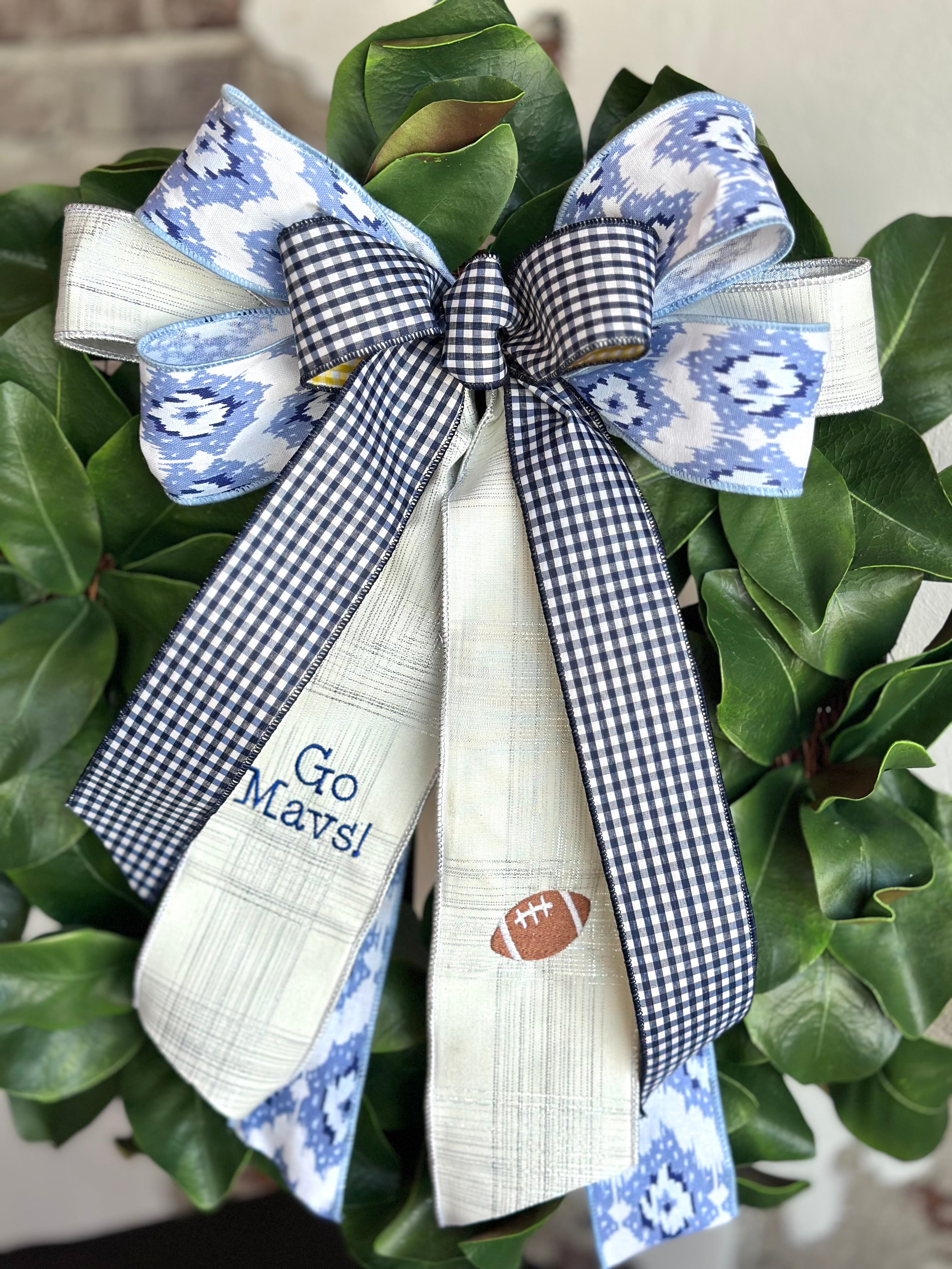 Go Mavs! Navy/Silver Embroidered Bow