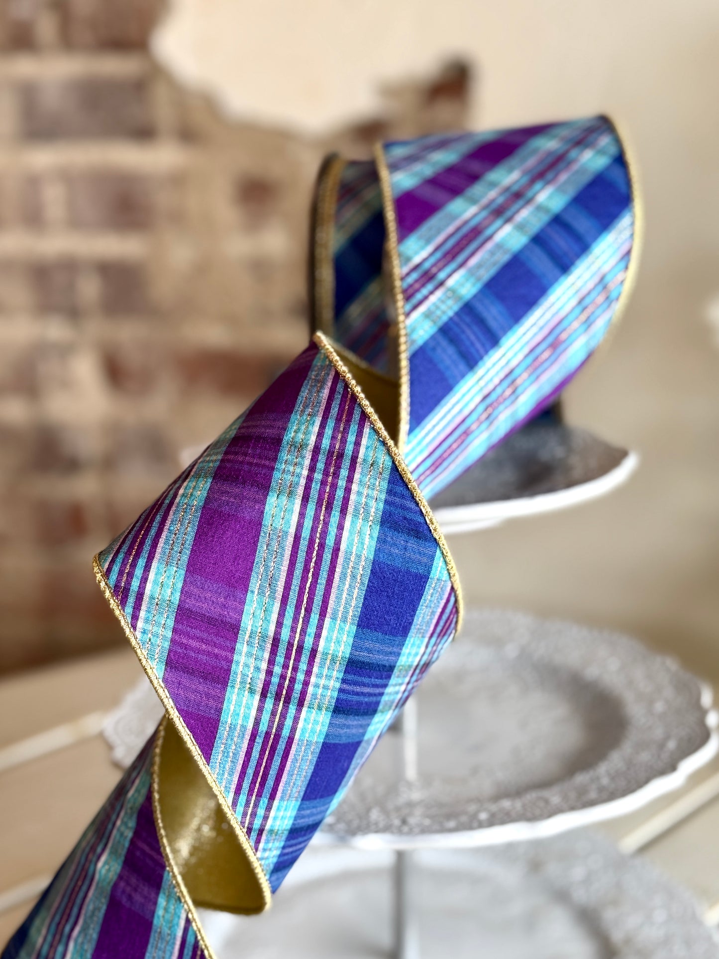 4” Dupion Plaid Bias Cut, Blue & Purple