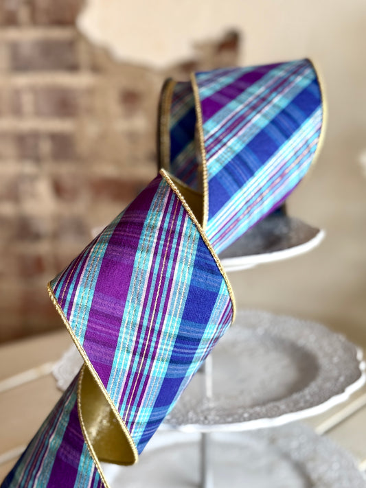 4” Dupion Plaid Bias Cut, Blue & Purple