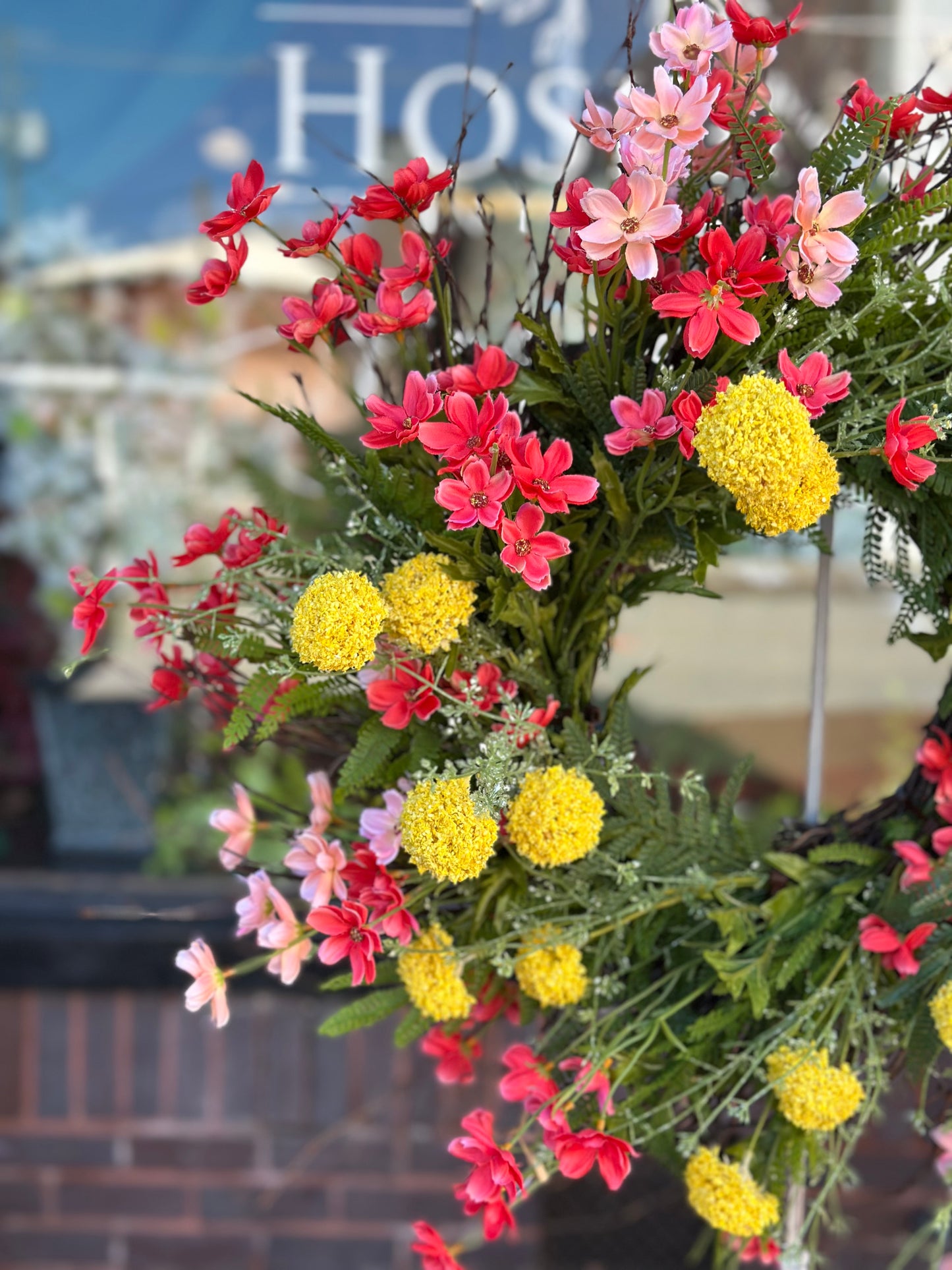 Pink & Yellow Puffs Wreath