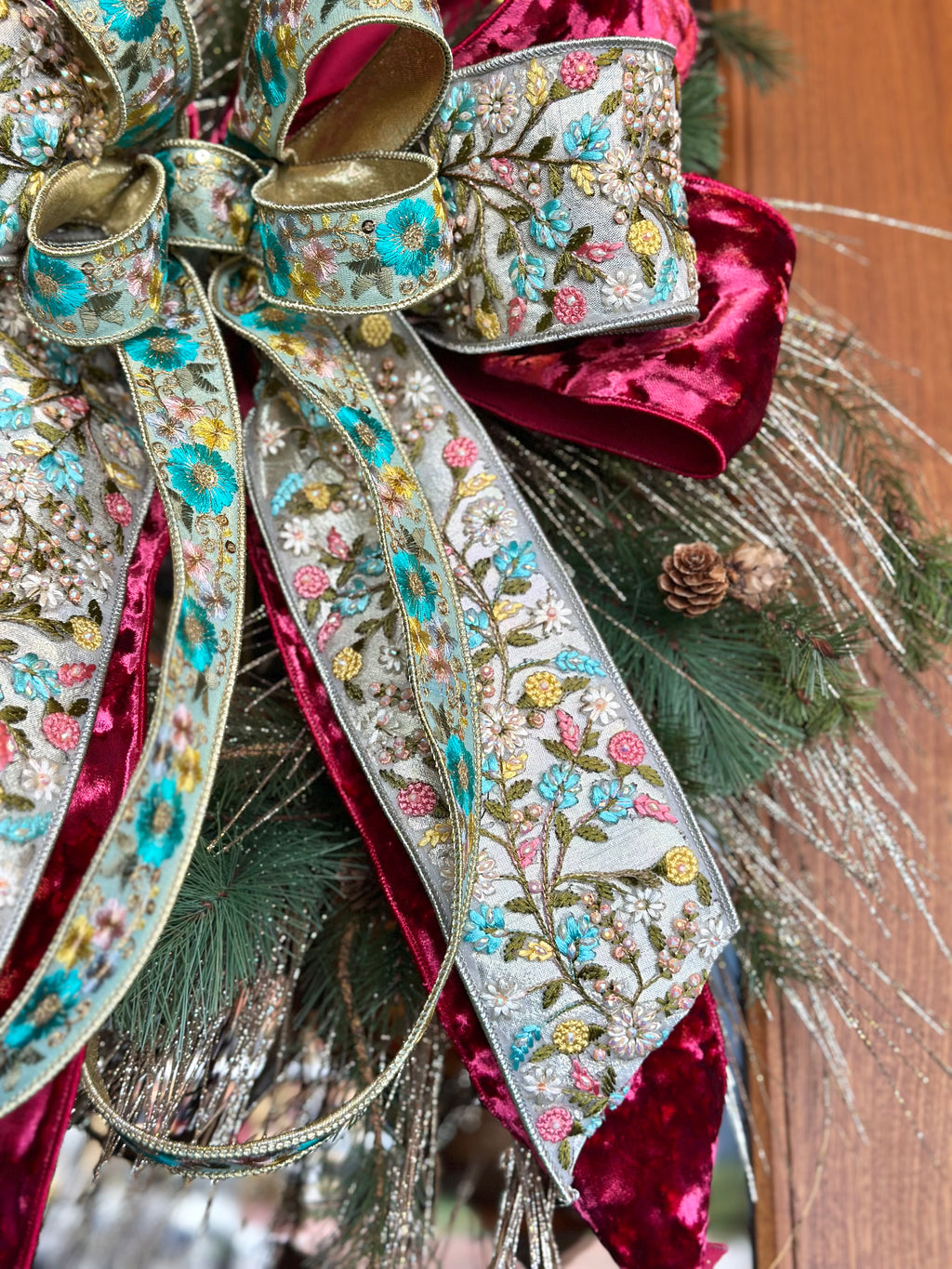 Floral Jewel Glitter Pine Wreath