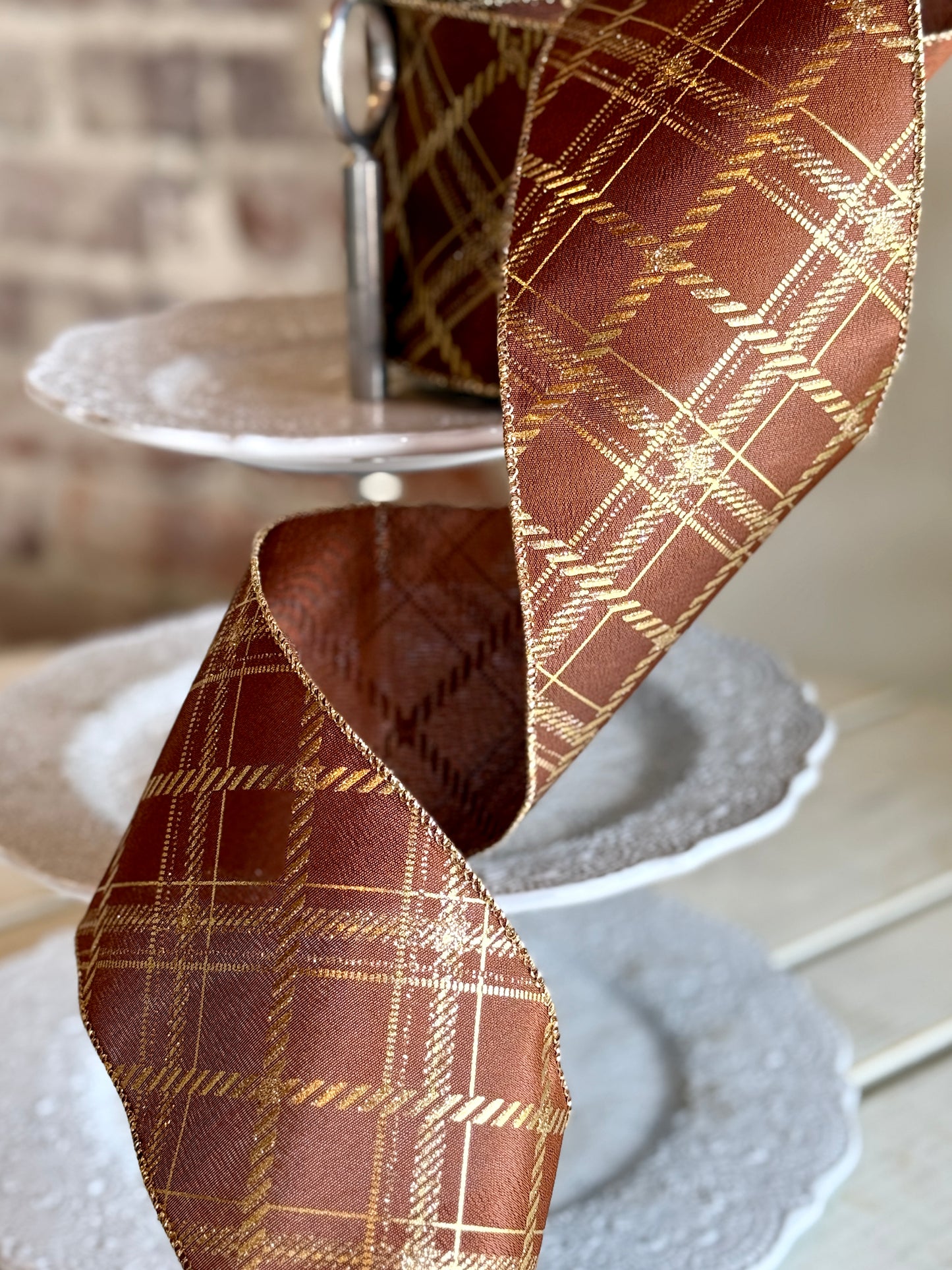 4” Diagonal Cut Plaid, Brown/Gold